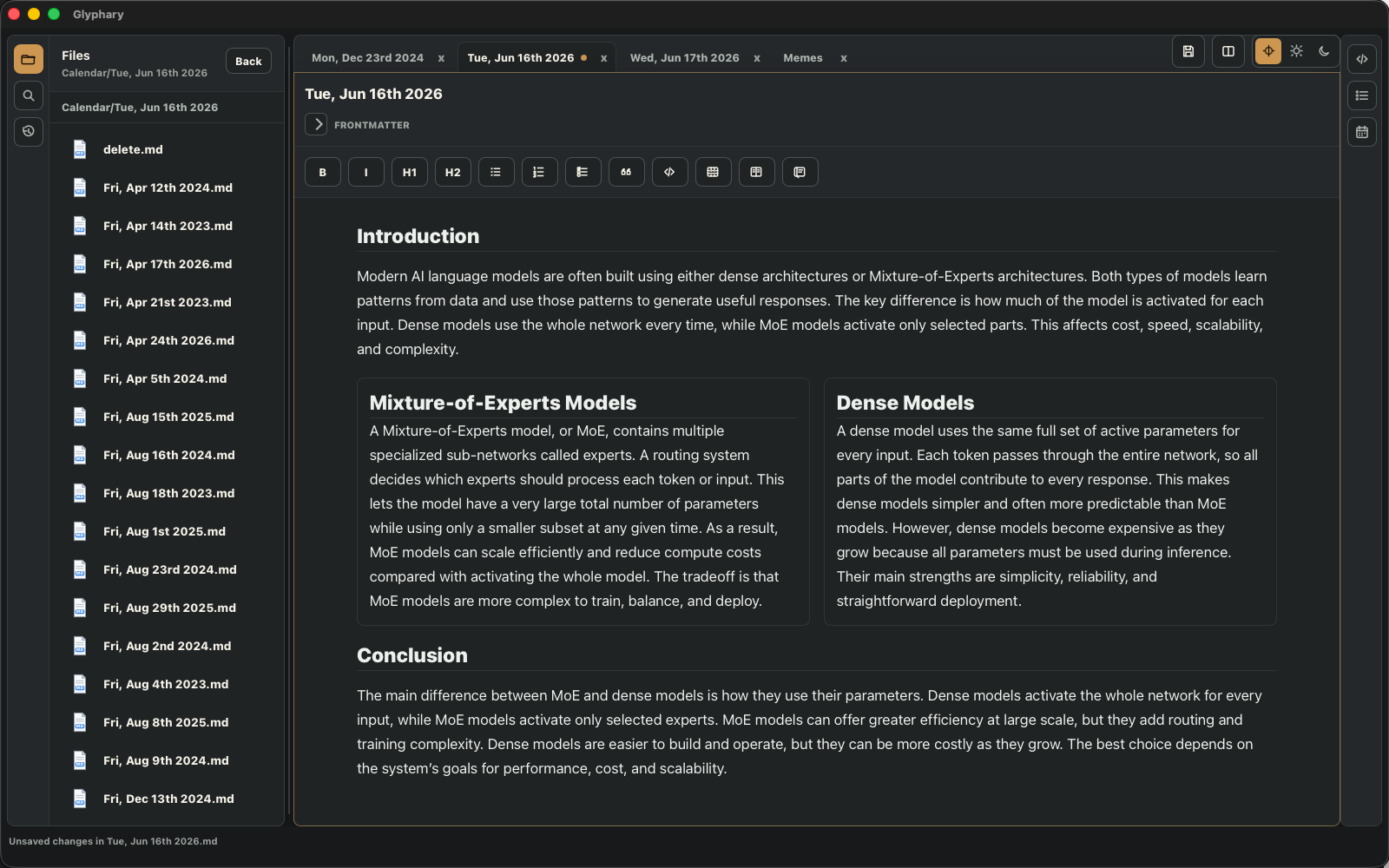 Glyphary rendering columns