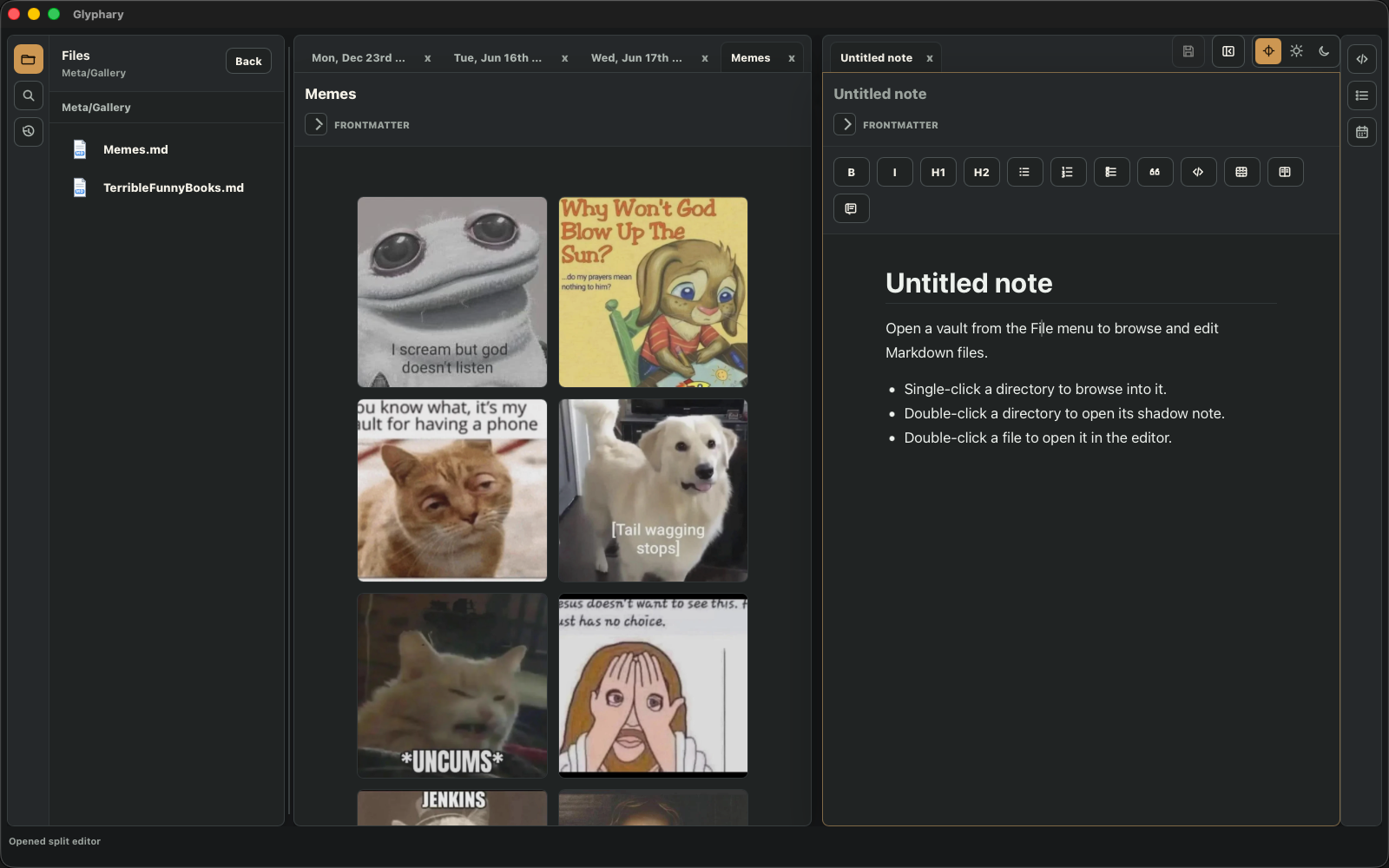 Split editor with two panes