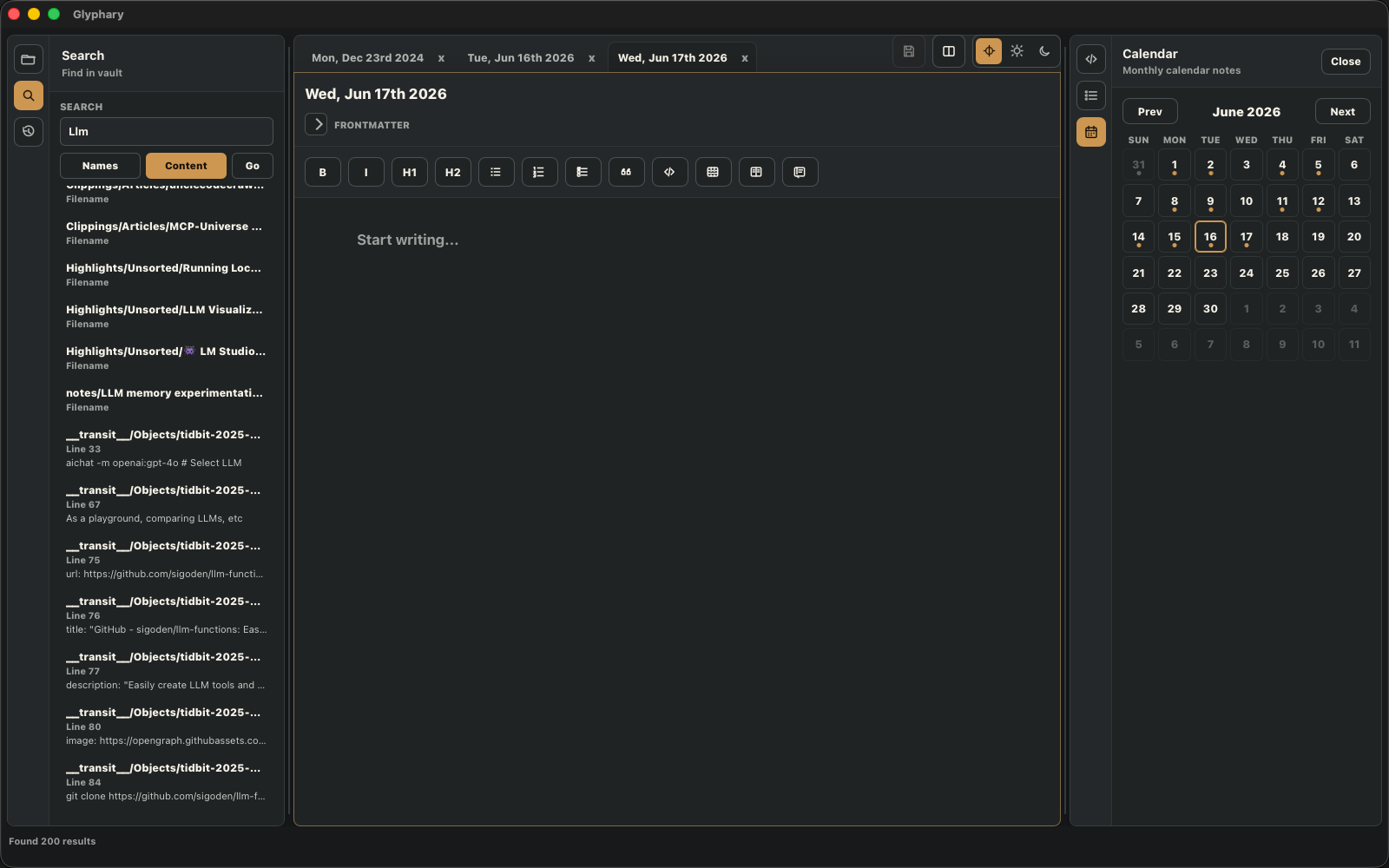 Vault search view